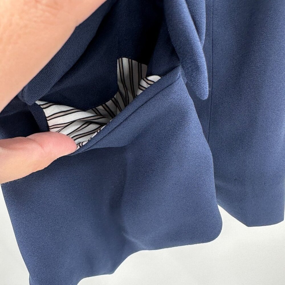 Quince Crepe Open Front Blazer sz S Navy Blue Wrinklefree Career Shoulder Pads - Picture 3 of 7